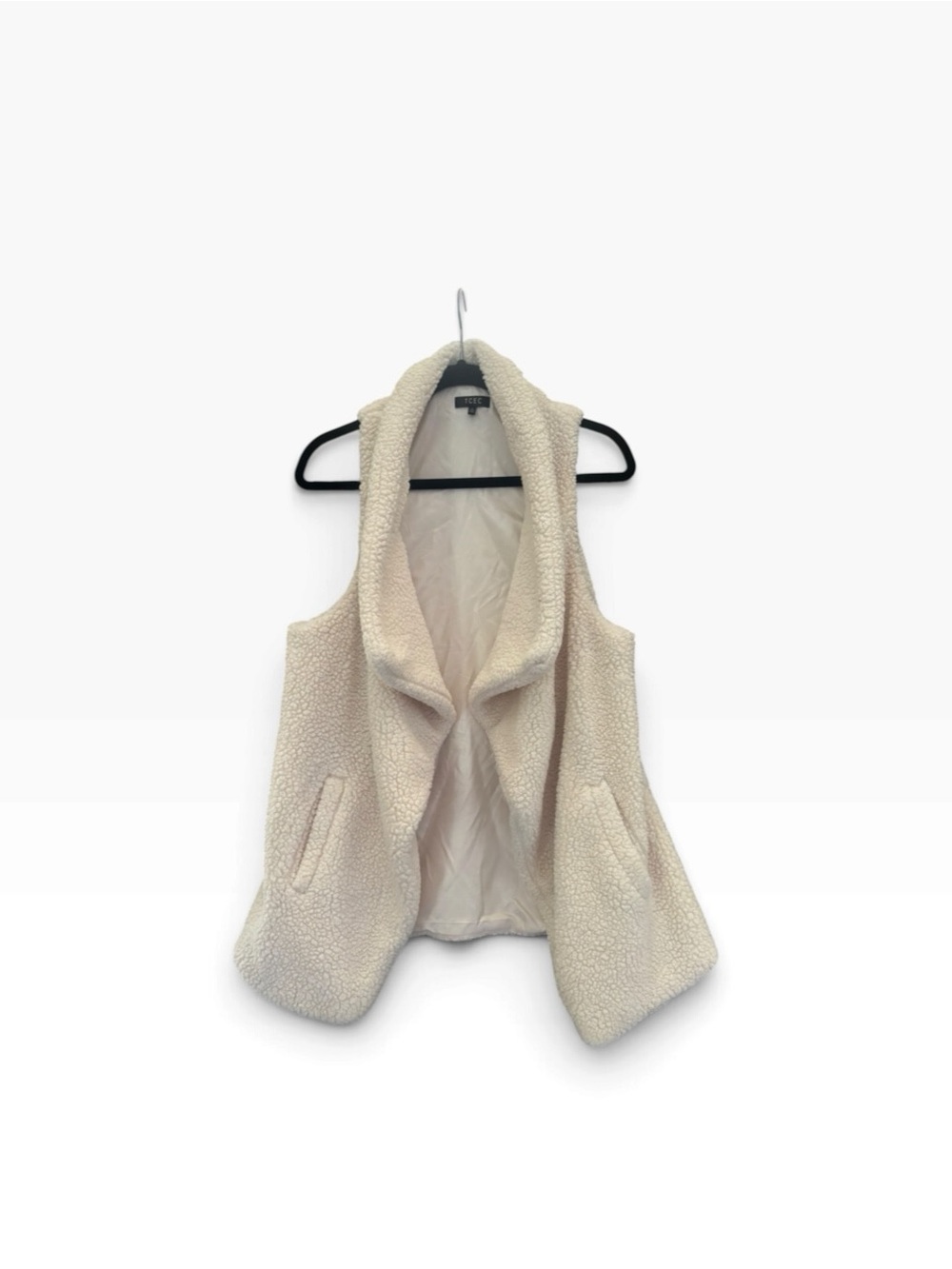 TCEC Cream Sherpa Open-Front Vest Size Large (L)